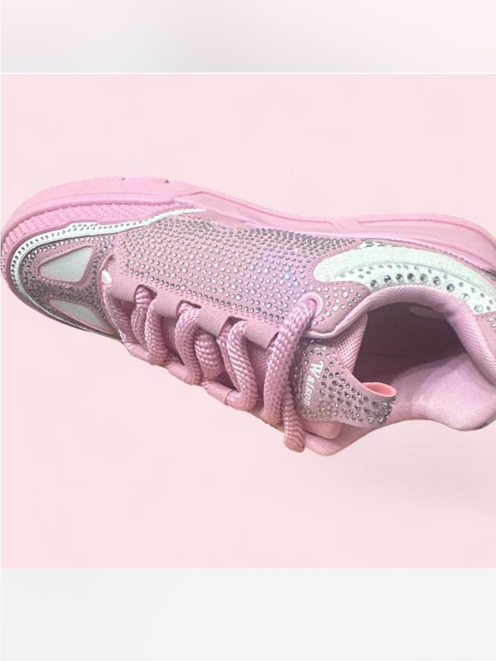 Women's Pink Rhinestone Lace-Up Fashion Sneaker